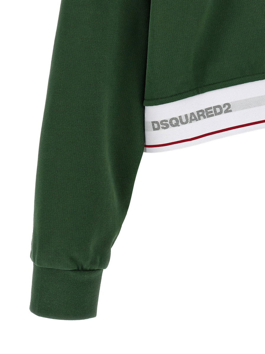 Dsquared2 Onion Cropped Green Cotton Hoodie With Dropped Shoulders