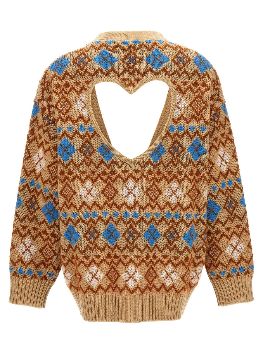 Dsquared2 Heart Vintage Shetland Cardigan For Women Wool Blend Jacquard With Back Cutout