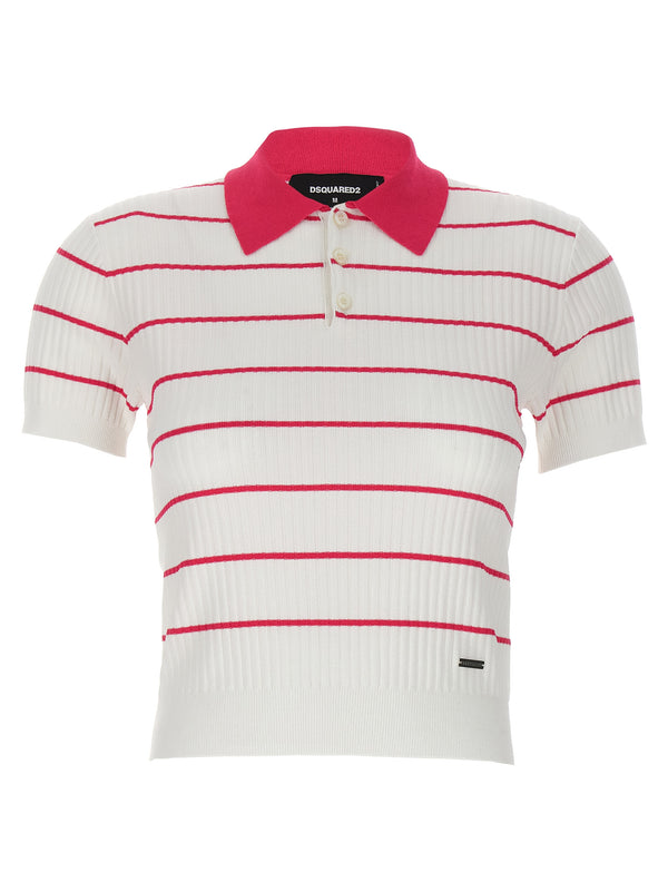 Dsquared2 Striped Polo Shirt For Women Multicolor Ribbed Viscose Blend Luxury Top