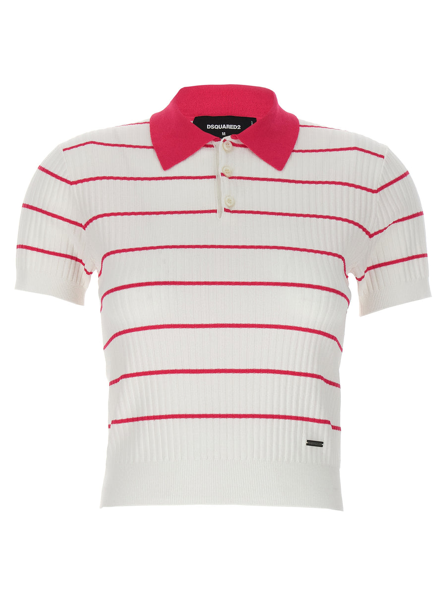 Dsquared2 Striped Polo Shirt For Women Multicolor Ribbed Viscose Blend Luxury Top