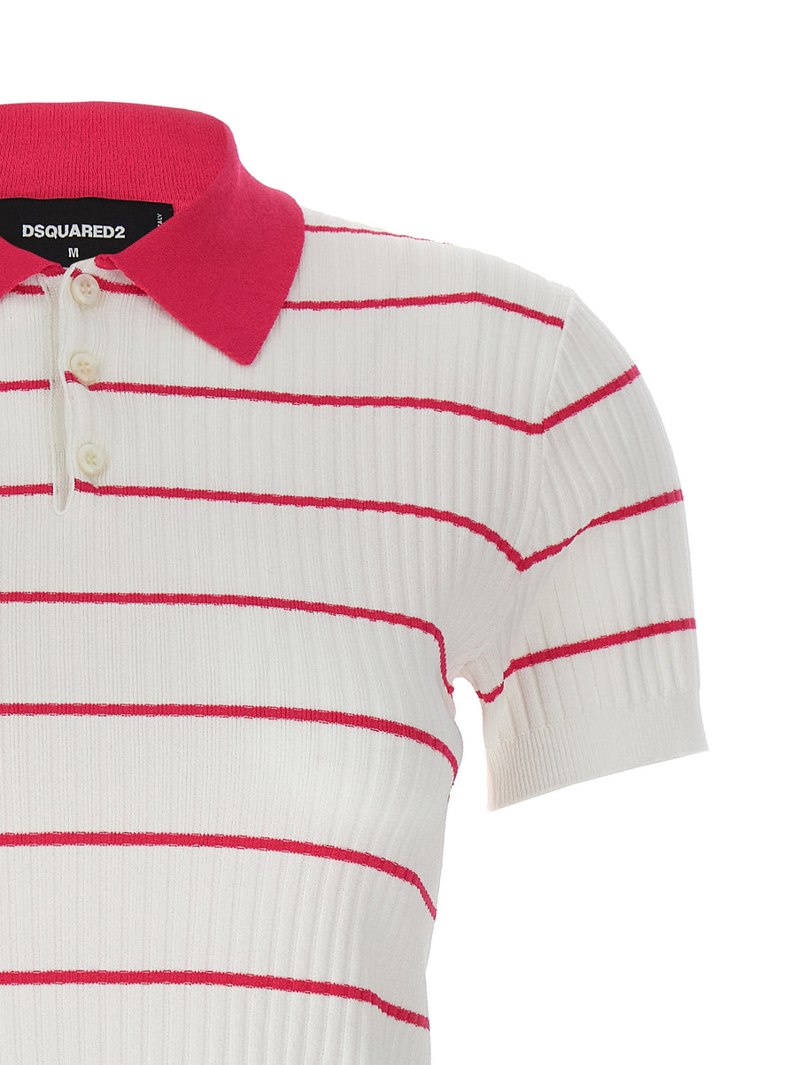 Dsquared2 Striped Polo Shirt For Women Multicolor Ribbed Viscose Blend Luxury Top