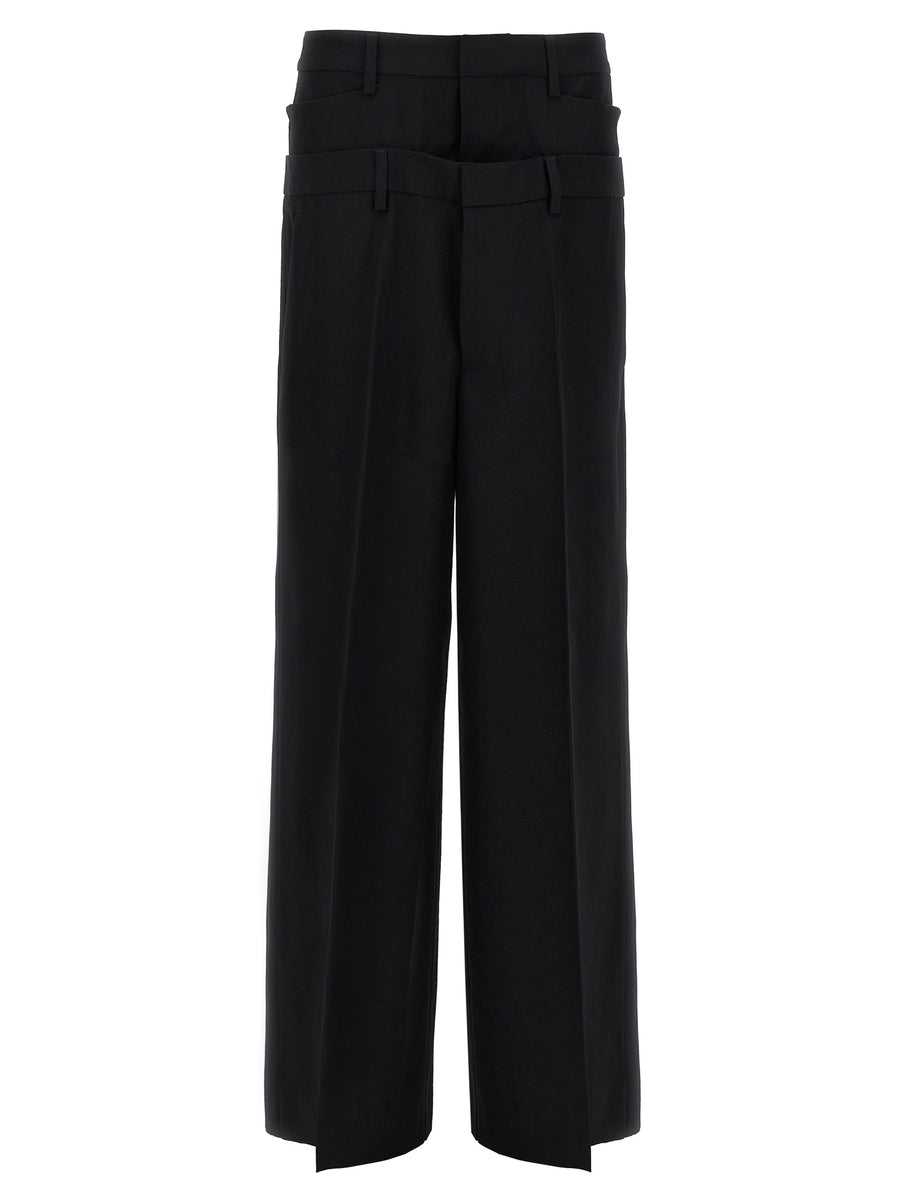 Dsquared2 Virgin Wool Wide Leg Trousers Black With Double Waist Detail For Women Twin Pack Premium Tailoring