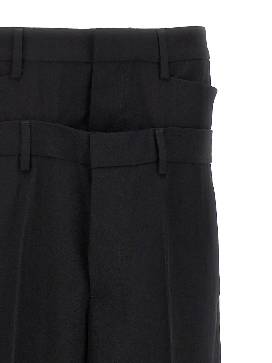 Dsquared2 Virgin Wool Wide Leg Trousers Black With Double Waist Detail For Women Twin Pack Premium Tailoring