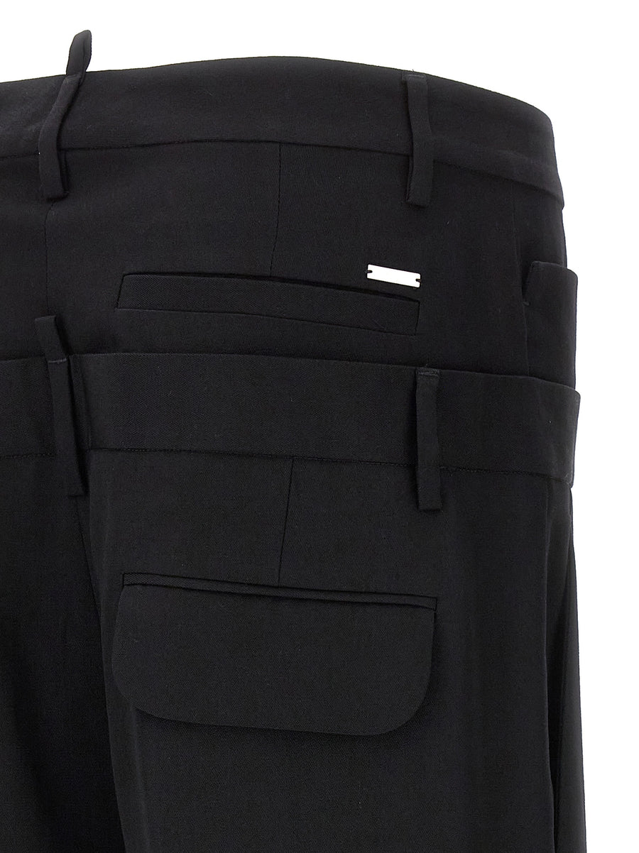 Dsquared2 Virgin Wool Wide Leg Trousers Black With Double Waist Detail For Women Twin Pack Premium Tailoring