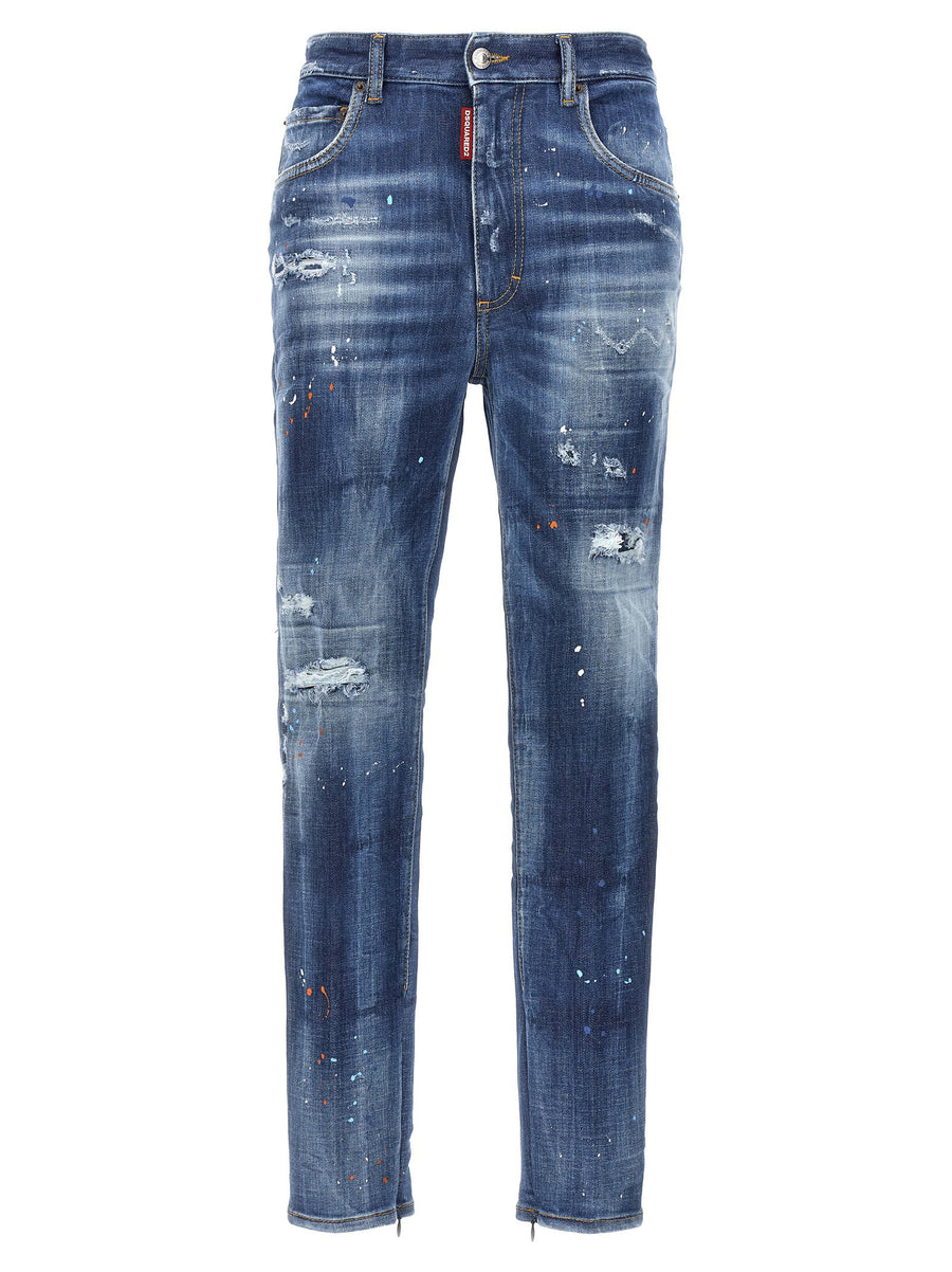 Dsquared2 Twiggy Jeans Distressed High Rise Denim With Paint Accents For Women Premium Comfort