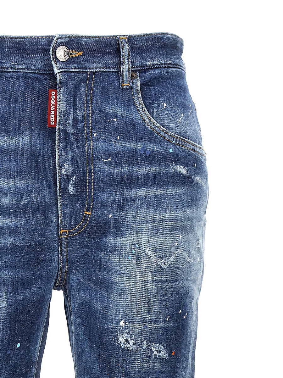 Dsquared2 Twiggy Jeans Distressed High Rise Denim With Paint Accents For Women Premium Comfort