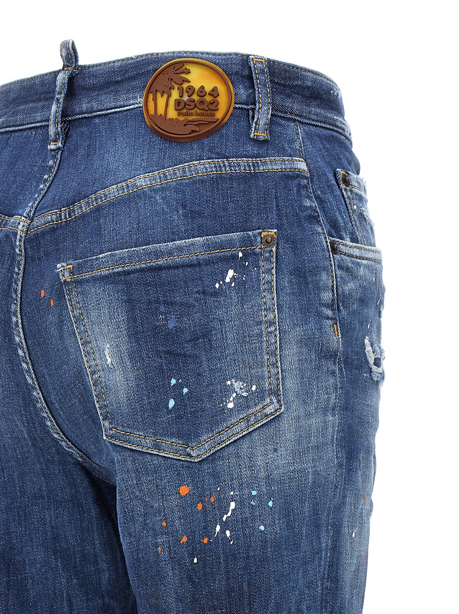 Dsquared2 Twiggy Jeans Distressed High Rise Denim With Paint Accents For Women Premium Comfort