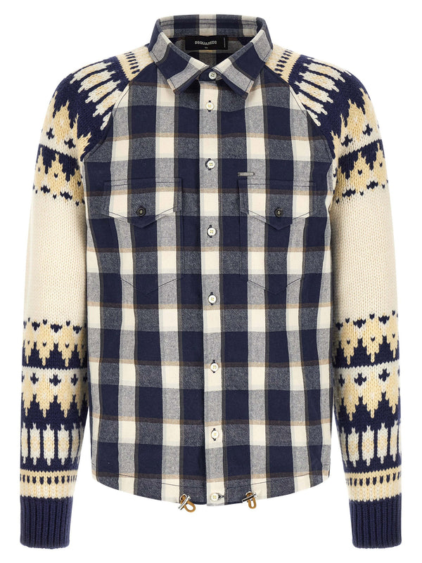 Dsquared2 Classic Check Drawstring Shirt Raglan Knit Sleeves Multicolor Cotton