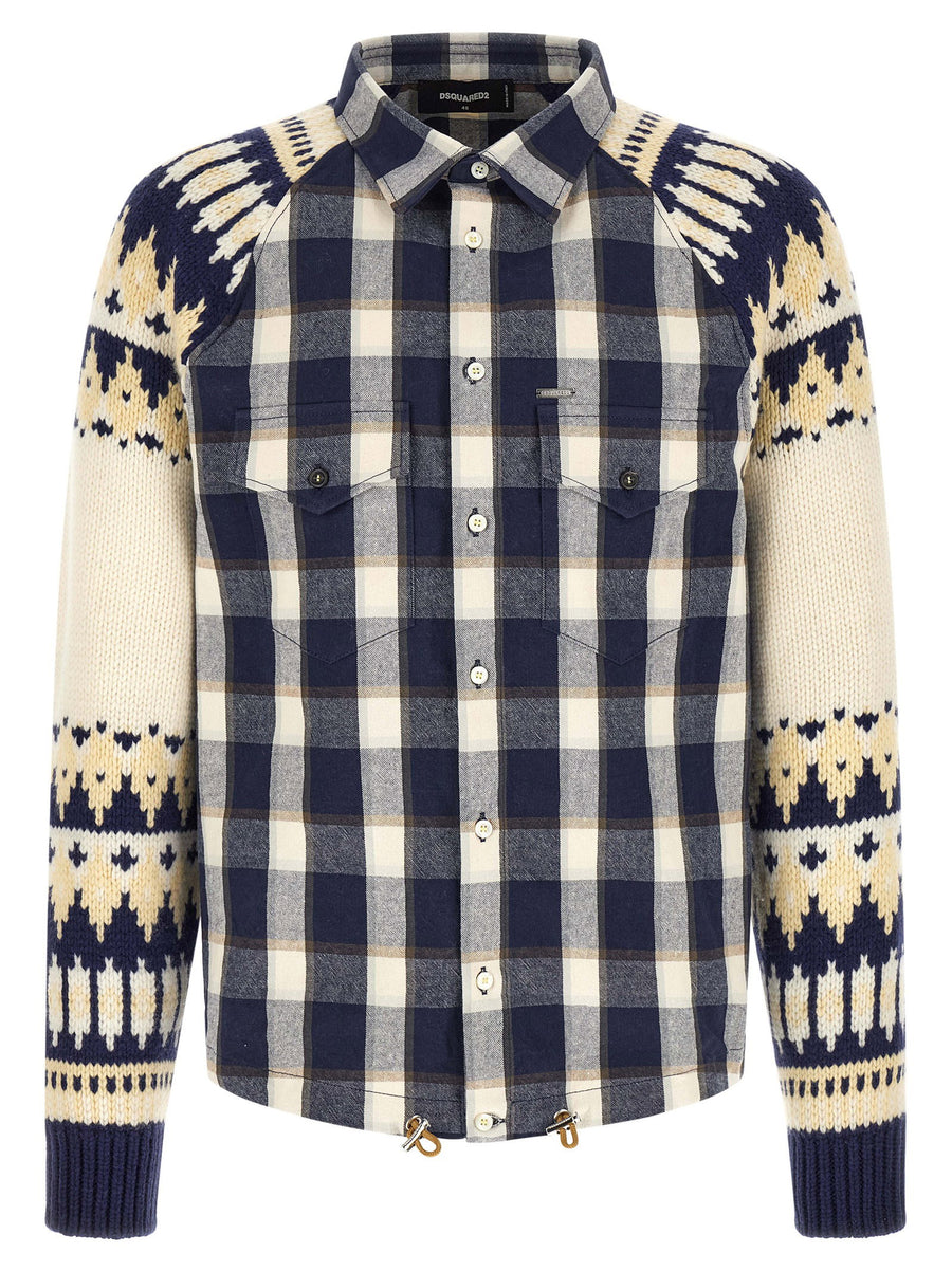 Dsquared2 Classic Check Drawstring Shirt Raglan Knit Sleeves Multicolor Cotton