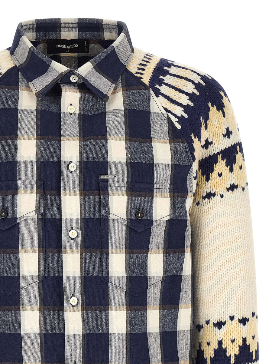 Dsquared2 Classic Check Drawstring Shirt Raglan Knit Sleeves Multicolor Cotton