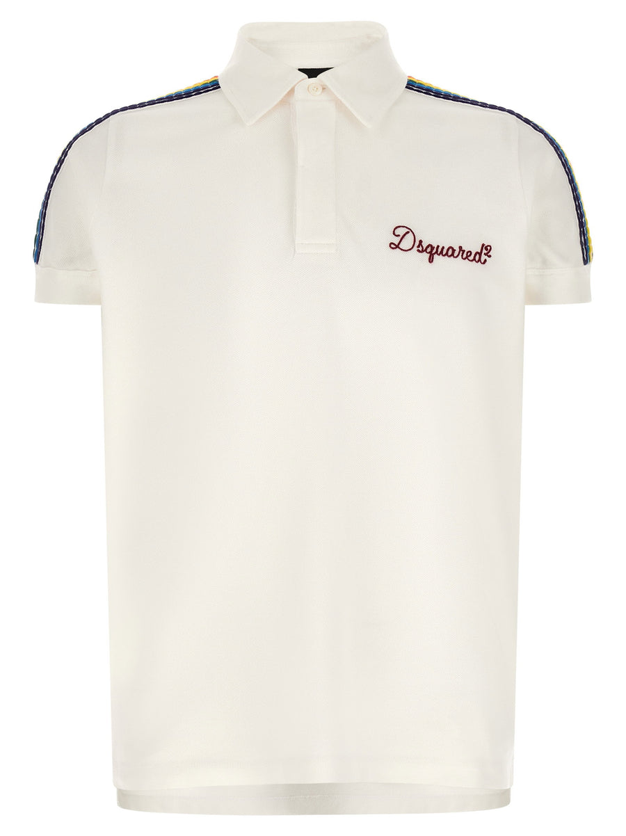 Dsquared2 Be Proud Cotton Pique Polo Shirt With Multicolor Shoulders