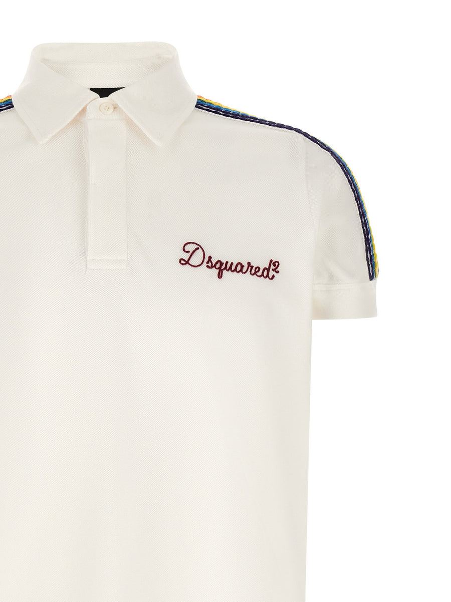 Dsquared2 Be Proud Cotton Pique Polo Shirt With Multicolor Shoulders