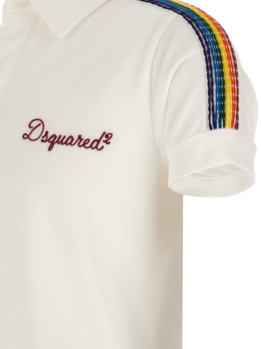 Dsquared2 Be Proud Cotton Pique Polo Shirt With Multicolor Shoulders