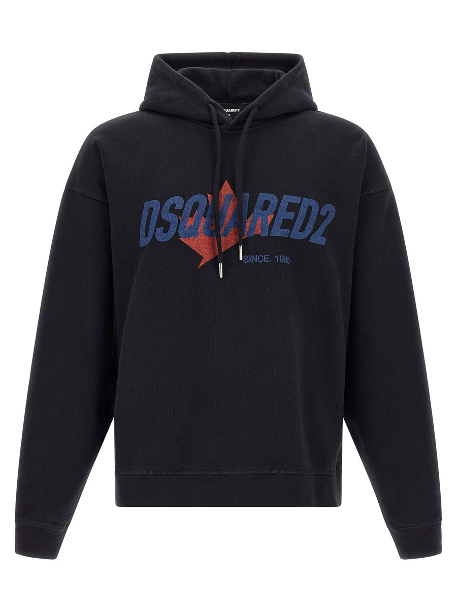 Dsquared2 Vintage Logo Print Black Hoodie 100 Percent Cotton Relaxed Fit Men