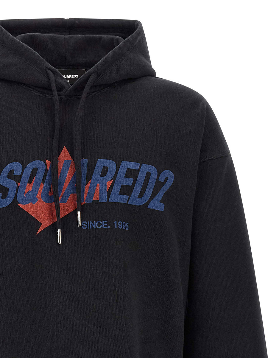 Dsquared2 Vintage Logo Print Black Hoodie 100 Percent Cotton Relaxed Fit Men