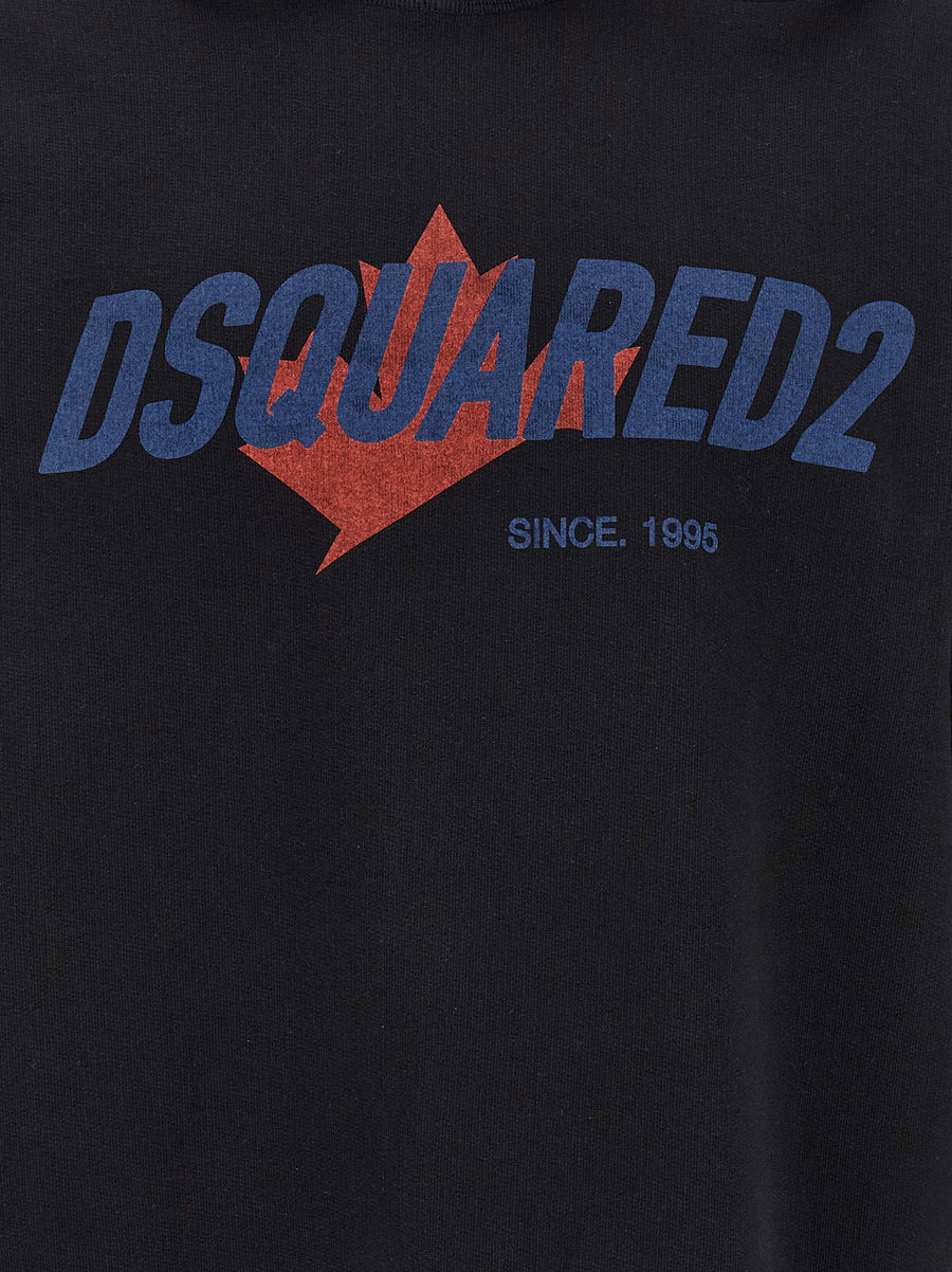 Dsquared2 Vintage Logo Print Black Hoodie 100 Percent Cotton Relaxed Fit Men