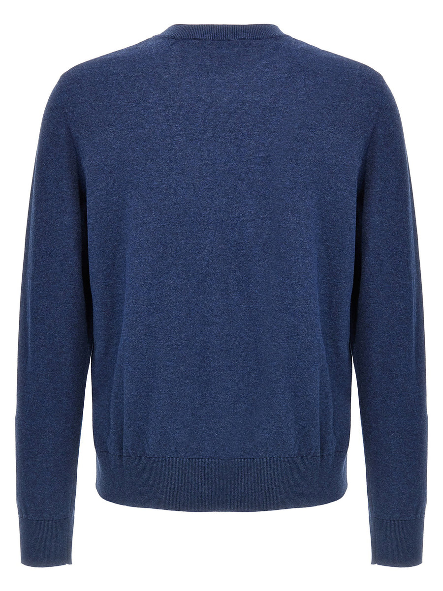 Dsquared2 Mens Blue Melange Cotton Crewneck Sweater With Signature Logo Patch Everyday Luxury