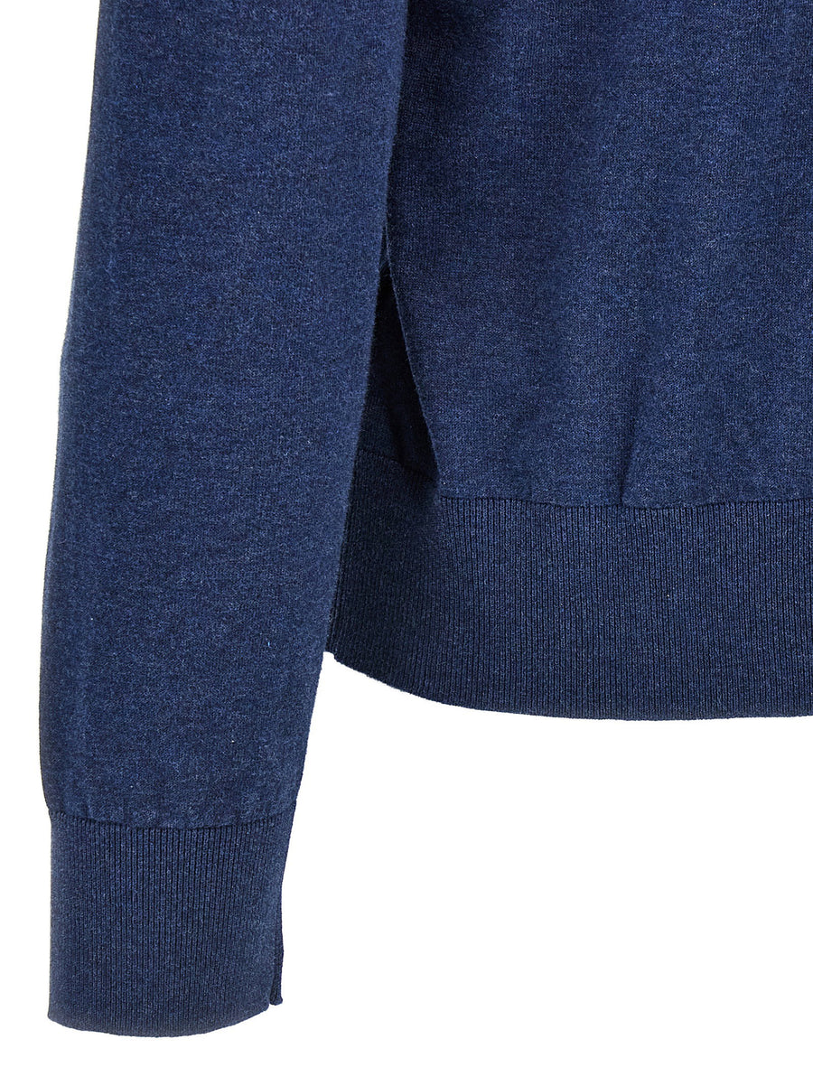 Dsquared2 Mens Blue Melange Cotton Crewneck Sweater With Signature Logo Patch Everyday Luxury