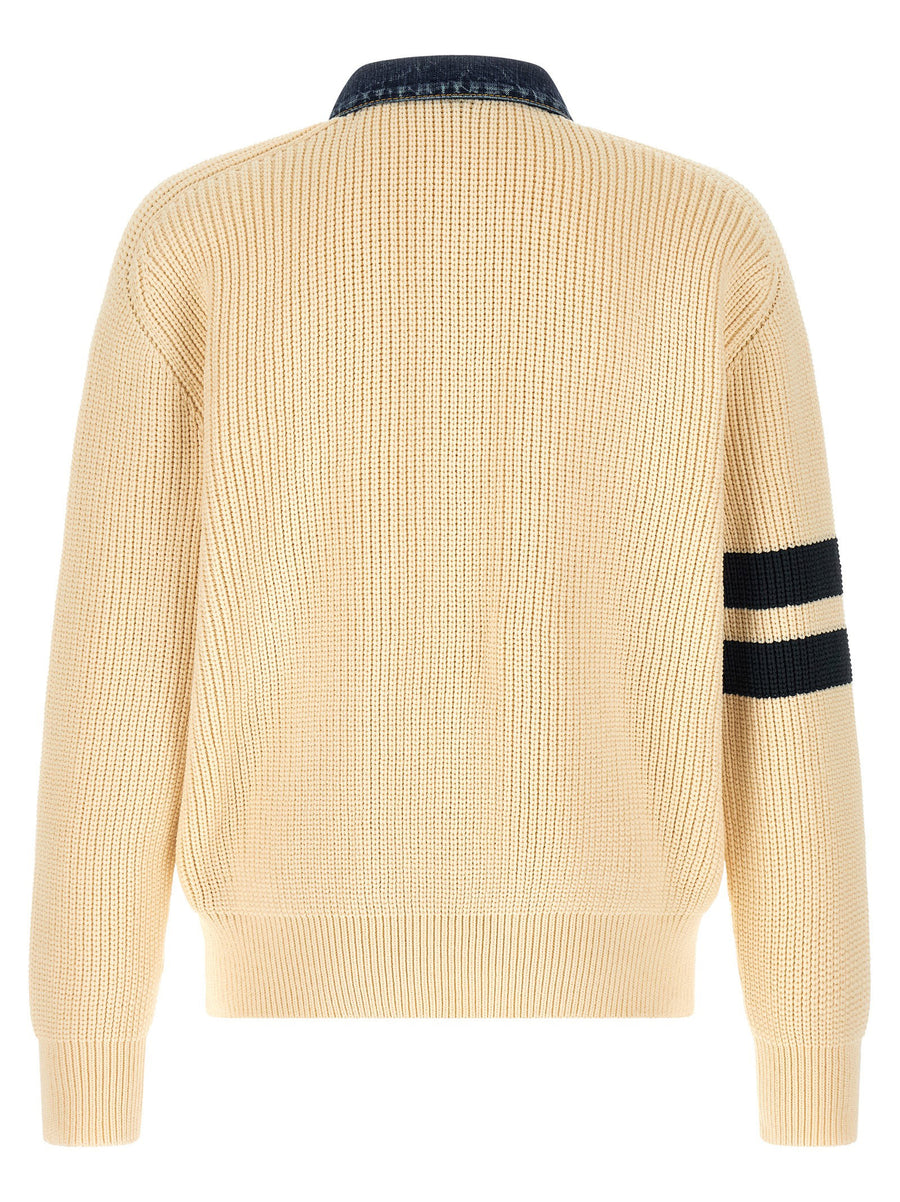 Dsquared2 Denim Mix D2 Cardigan for Men Casual Smart Knit With Denim Detailing Embroidery