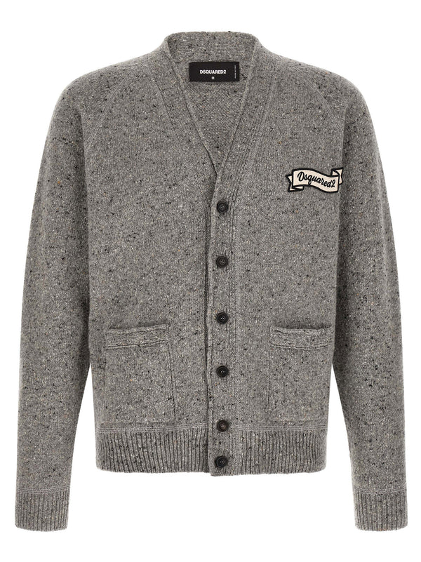 Dsquared2 Wool Blend Cardigan For Men Gray V Neck Raglan Sleeves Pockets