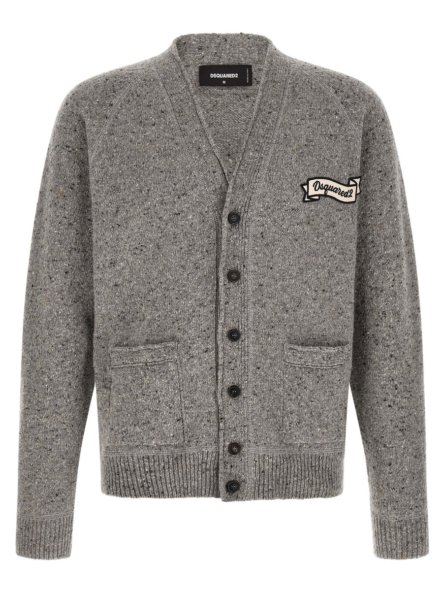 Dsquared2 Wool Blend Cardigan For Men Gray V Neck Raglan Sleeves Pockets