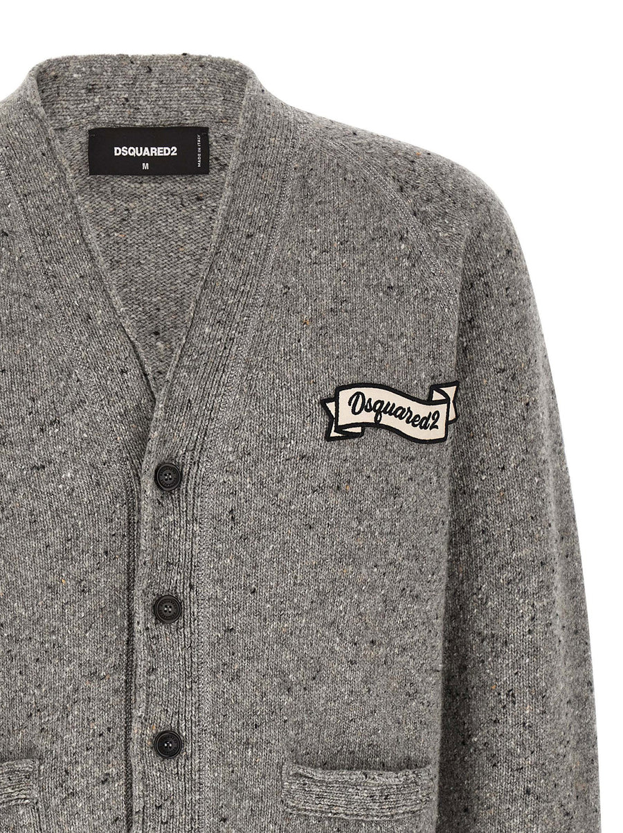 Dsquared2 Wool Blend Cardigan For Men Gray V Neck Raglan Sleeves Pockets