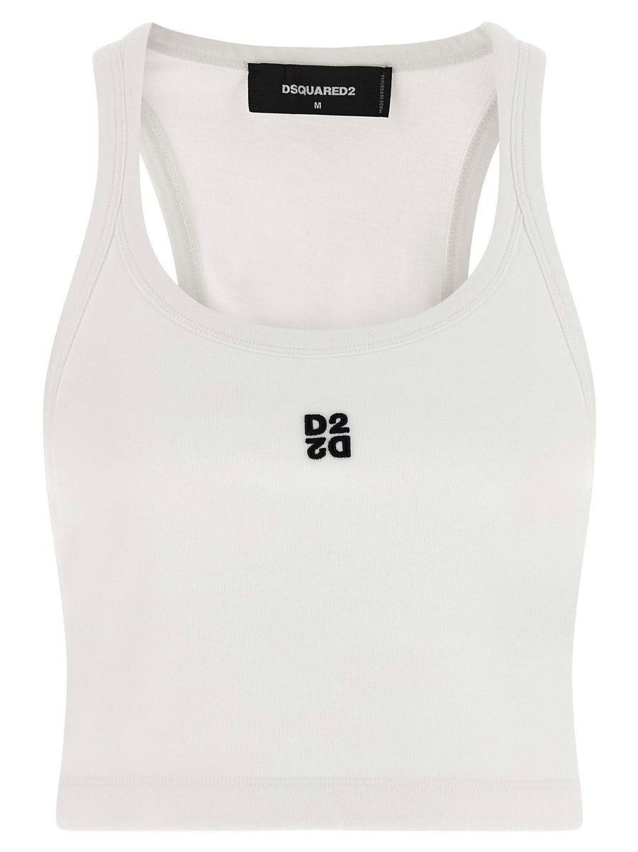 Dsquared2 D2 Upside Down Crop Tank Top White 100 Percent Cotton Slim Fit