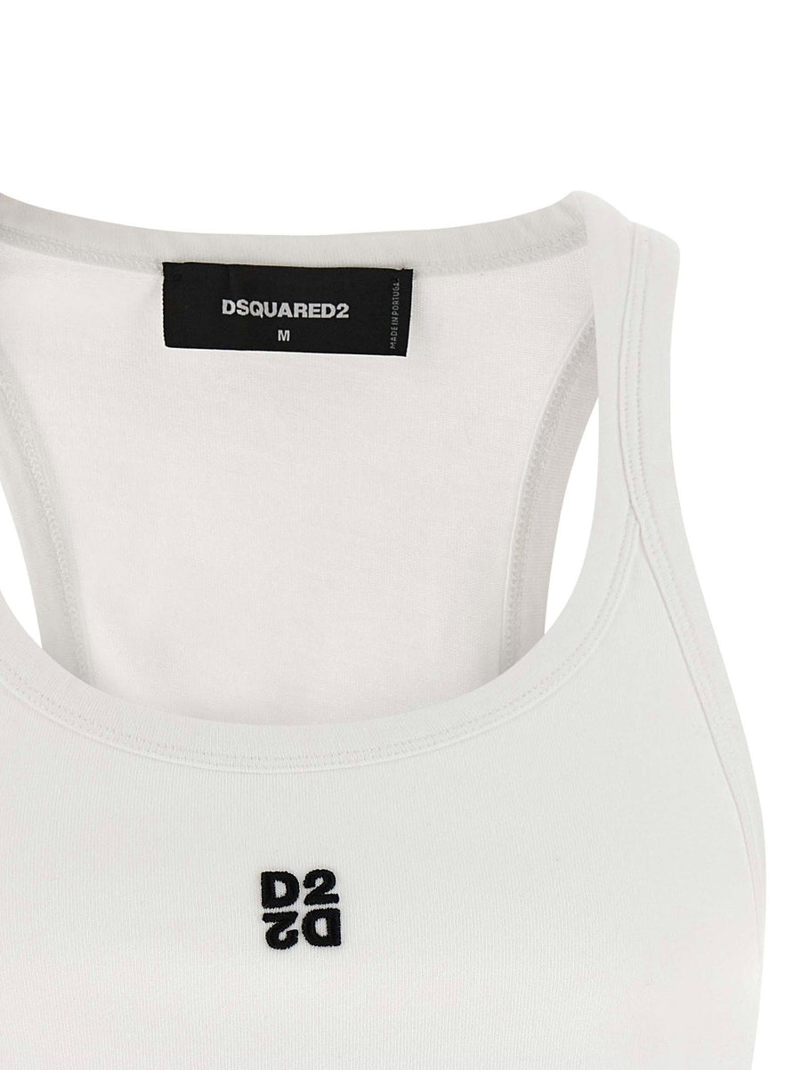 Dsquared2 D2 Upside Down Crop Tank Top White 100 Percent Cotton Slim Fit