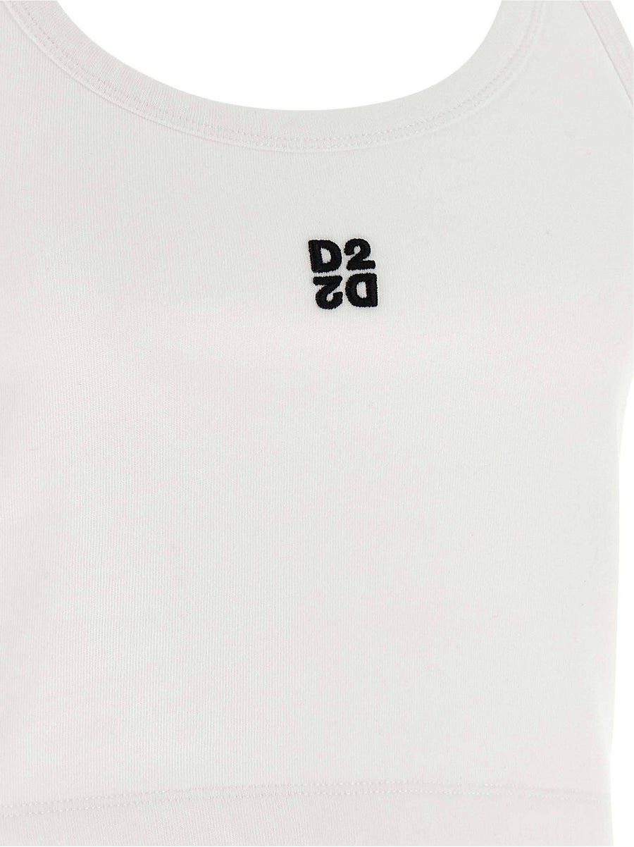 Dsquared2 D2 Upside Down Crop Tank Top White 100 Percent Cotton Slim Fit