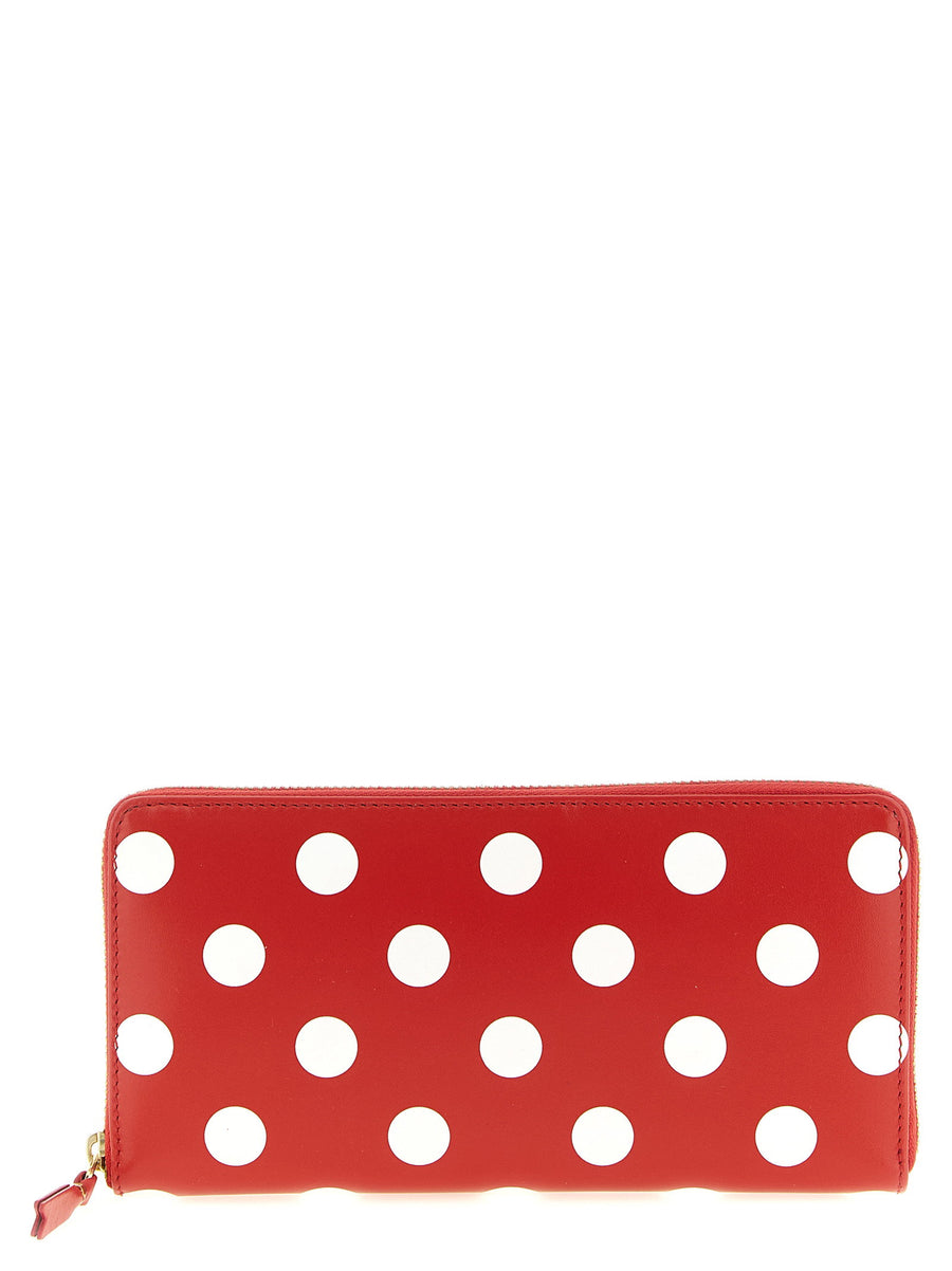 Comme Des Garcons Pola Dots Wallet Red Calfskin Zip Closure Compact Designer Card Holder For Men
