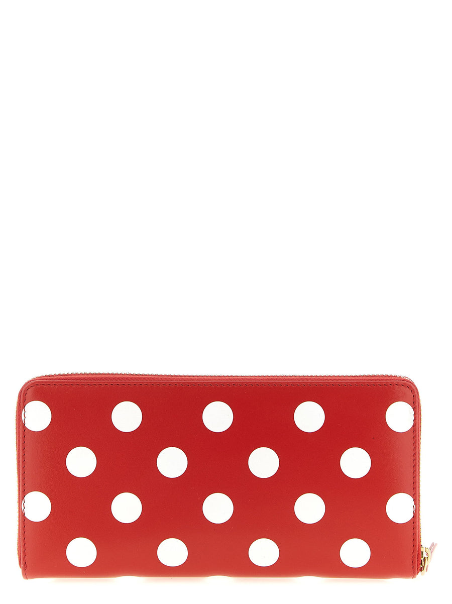 Comme Des Garcons Pola Dots Wallet Red Calfskin Zip Closure Compact Designer Card Holder For Men