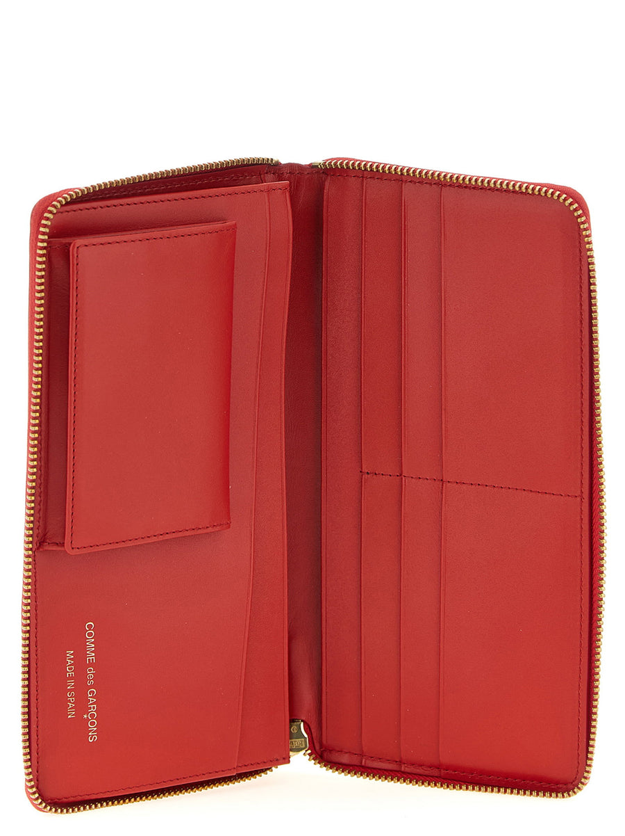 Comme Des Garcons Pola Dots Wallet Red Calfskin Zip Closure Compact Designer Card Holder For Men
