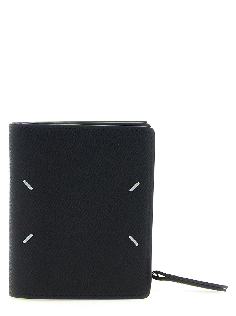 Maison Margiela Four Stitches Luxurious Small Wallet Black Calfskin Bifold Card Holder For Women