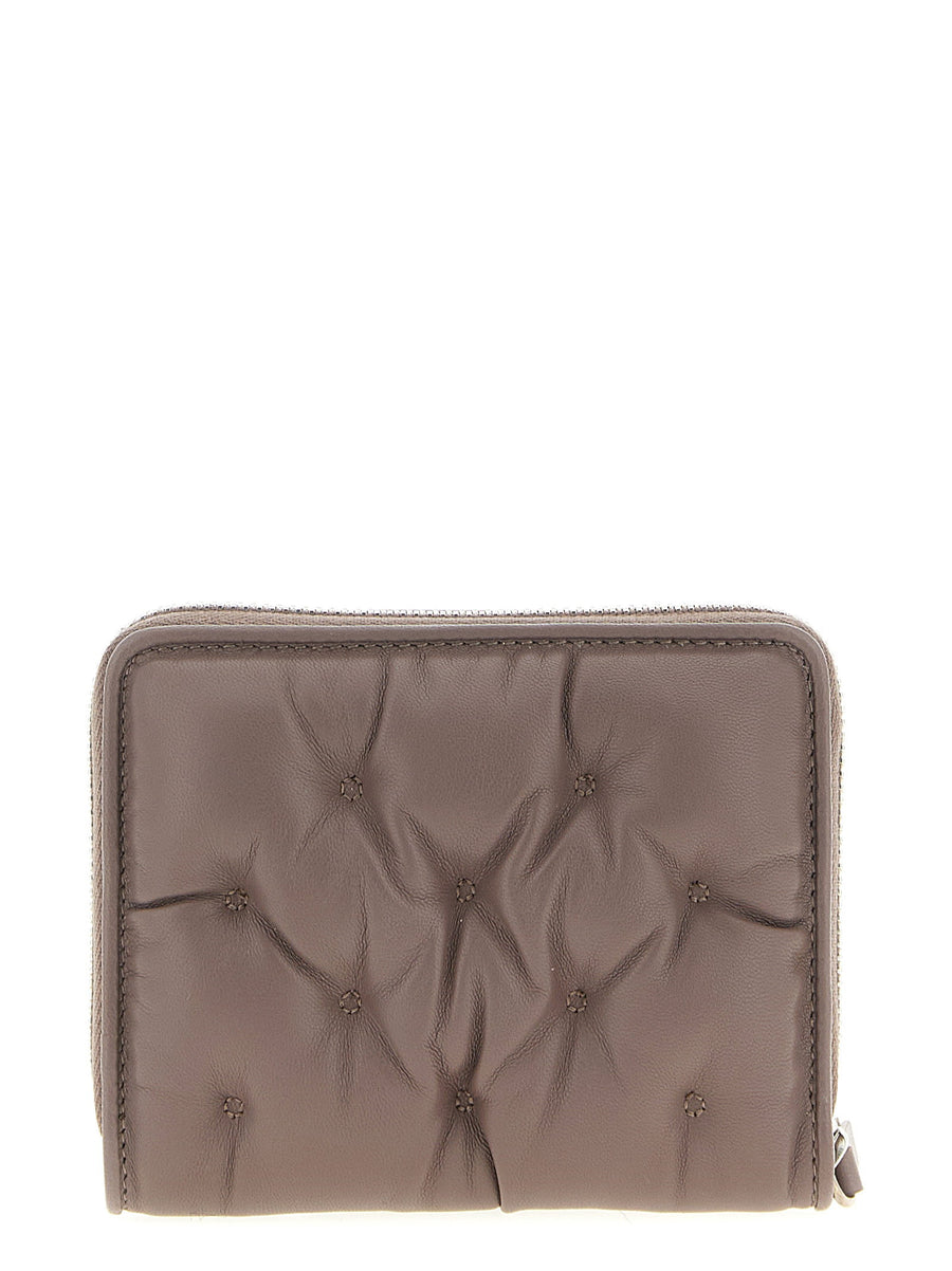 Maison Margiela Glam Slam Small Wallet For Women Pink Calfskin Quilted Matelasse Zippered Wallet
