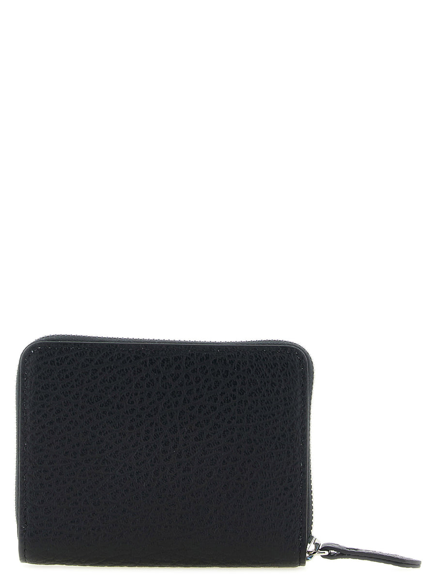 Maison Margiela Four Stitches Small Wallet Calfskin Leather Black Compact Zip Around Silver Trim For Men