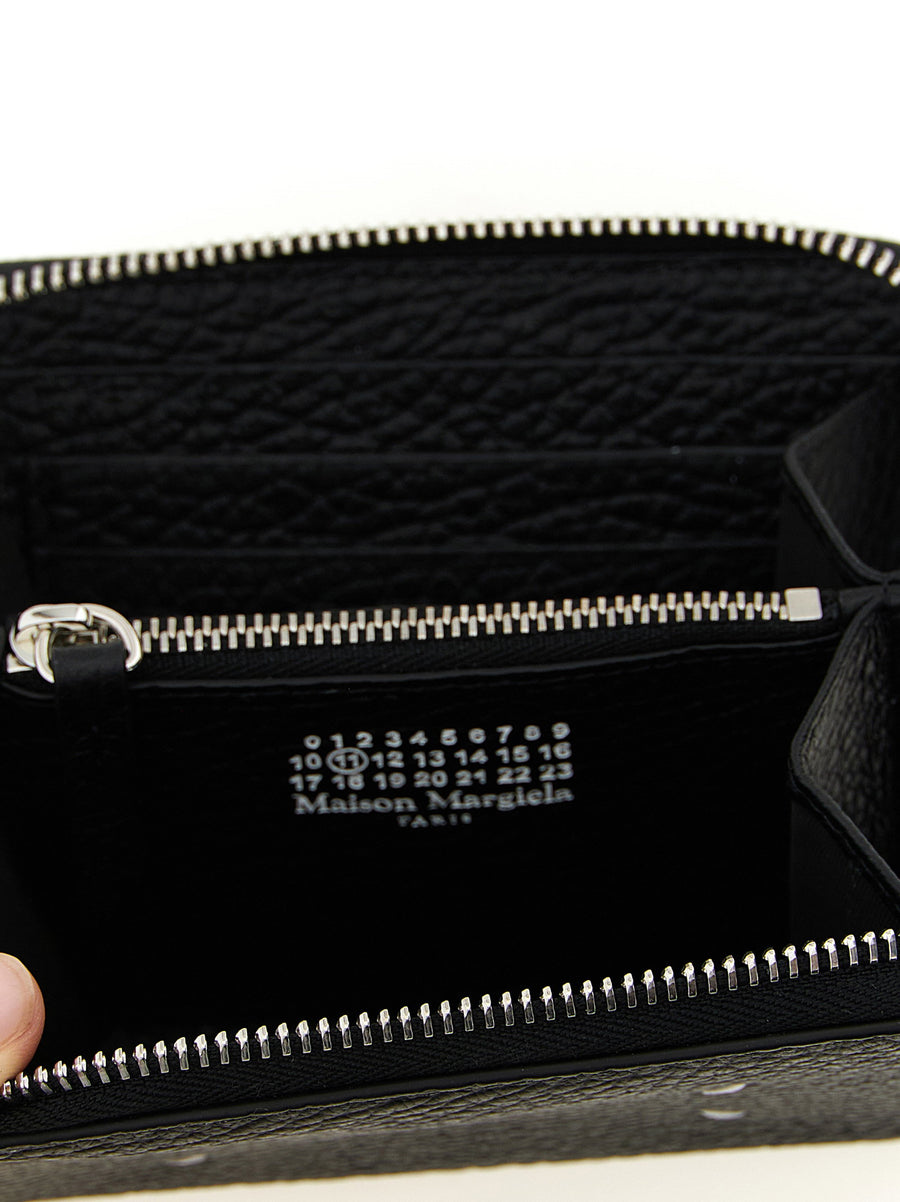 Maison Margiela Four Stitches Small Wallet Calfskin Leather Black Compact Zip Around Silver Trim For Men