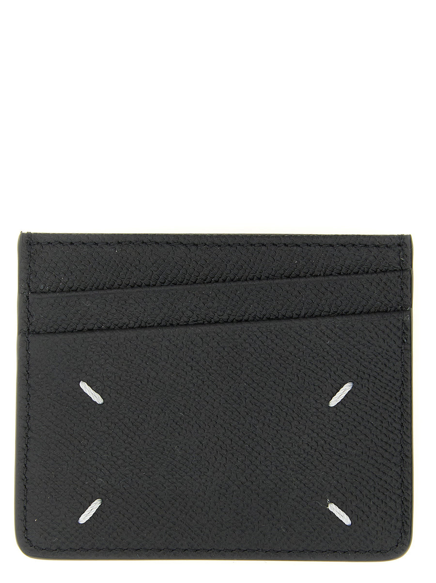 Maison Margiela Four Stitches Calfskin Card Holder Black Double Texture Six Card Compartments For Men