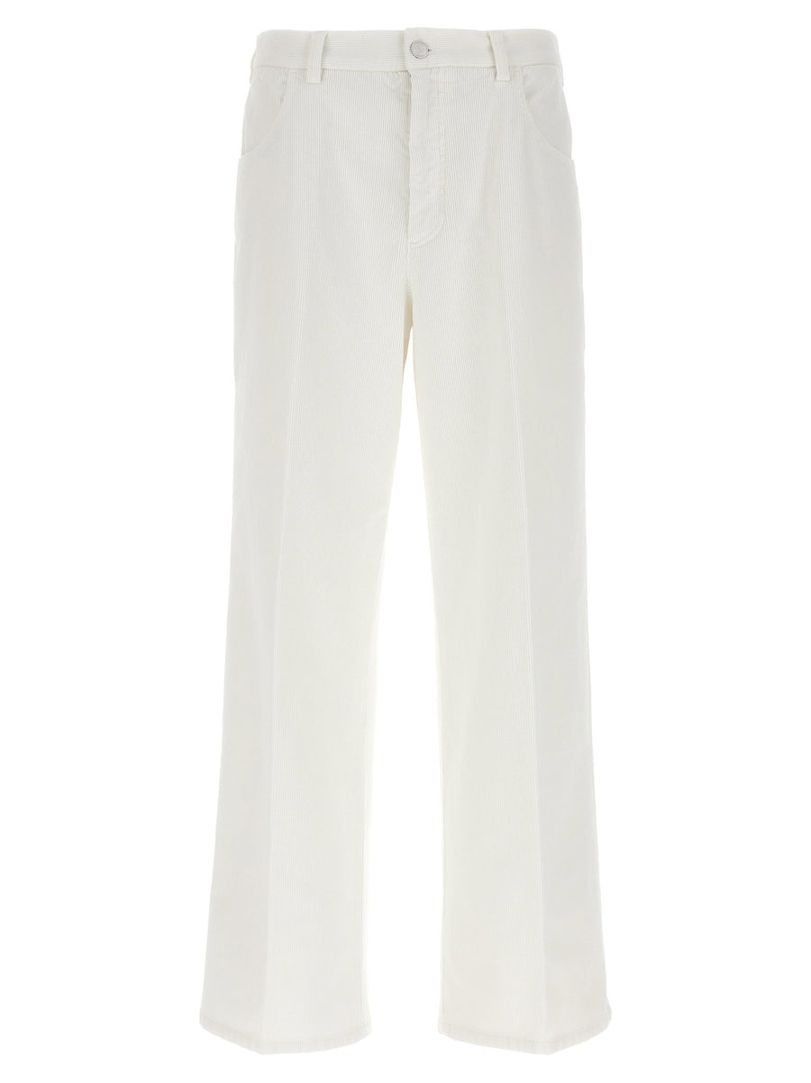 Cellar Door Thelma Stretch Cotton White Corduroy Carpenter Pants
