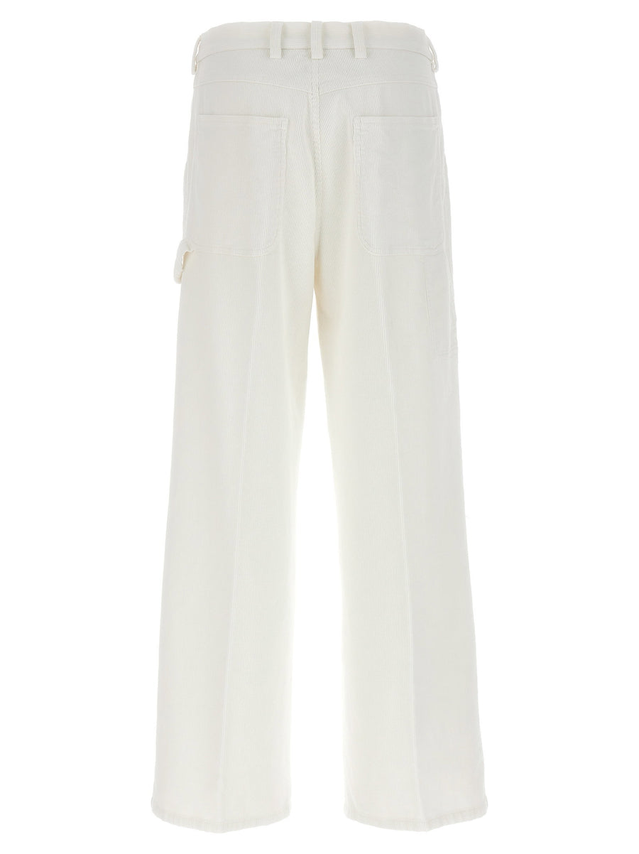 Cellar Door Thelma Stretch Cotton White Corduroy Carpenter Pants