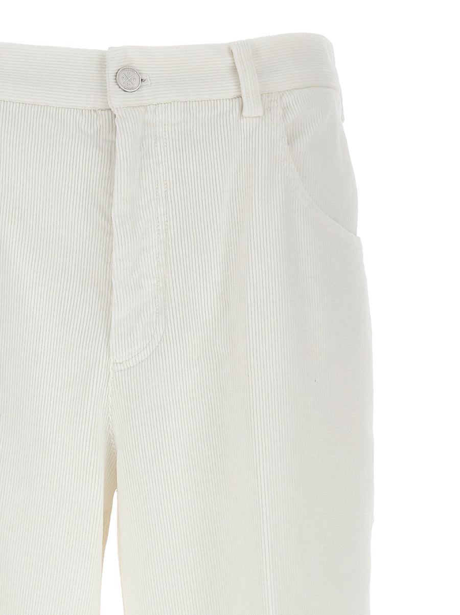 Cellar Door Thelma Stretch Cotton White Corduroy Carpenter Pants
