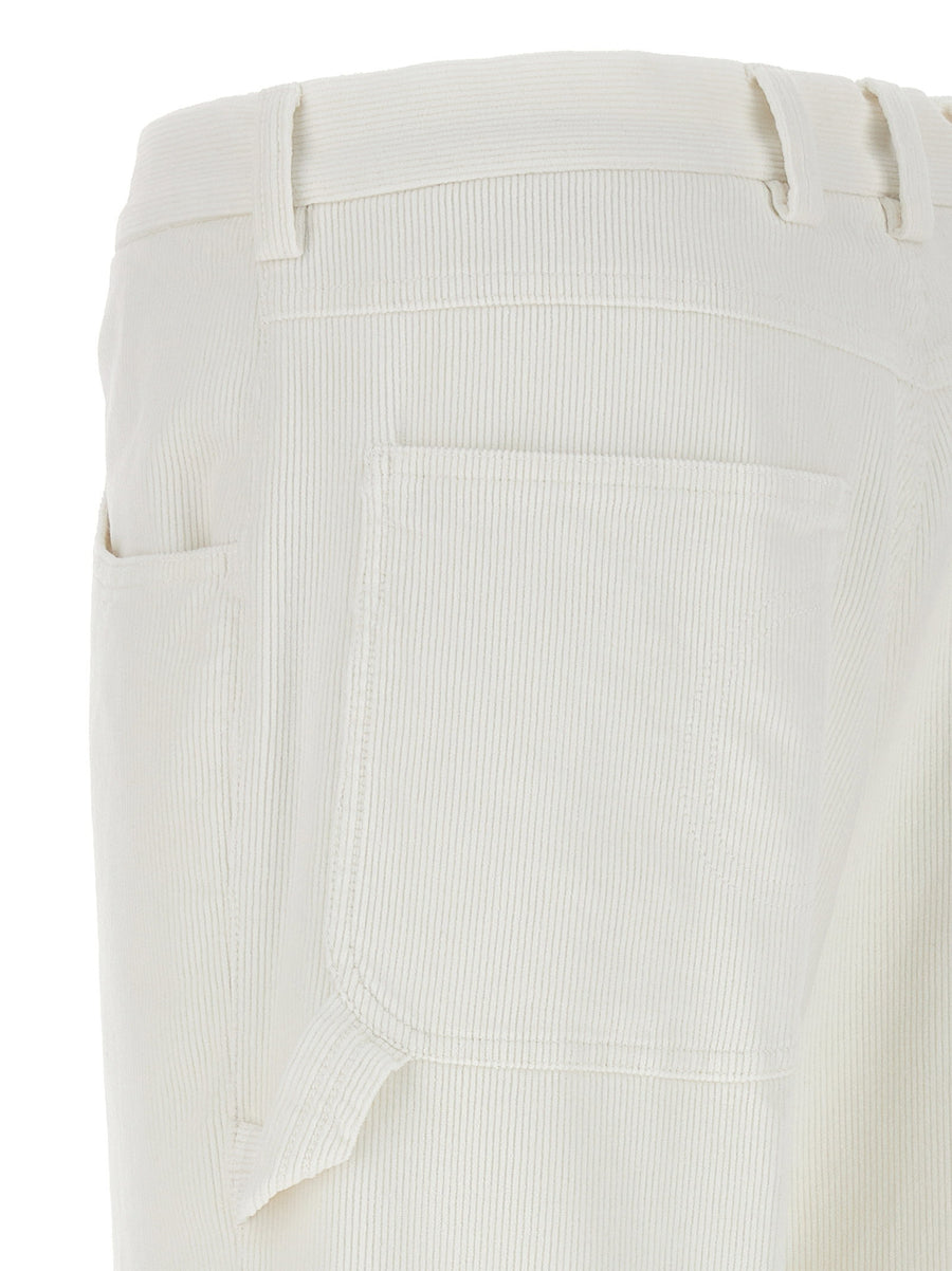 Cellar Door Thelma Stretch Cotton White Corduroy Carpenter Pants