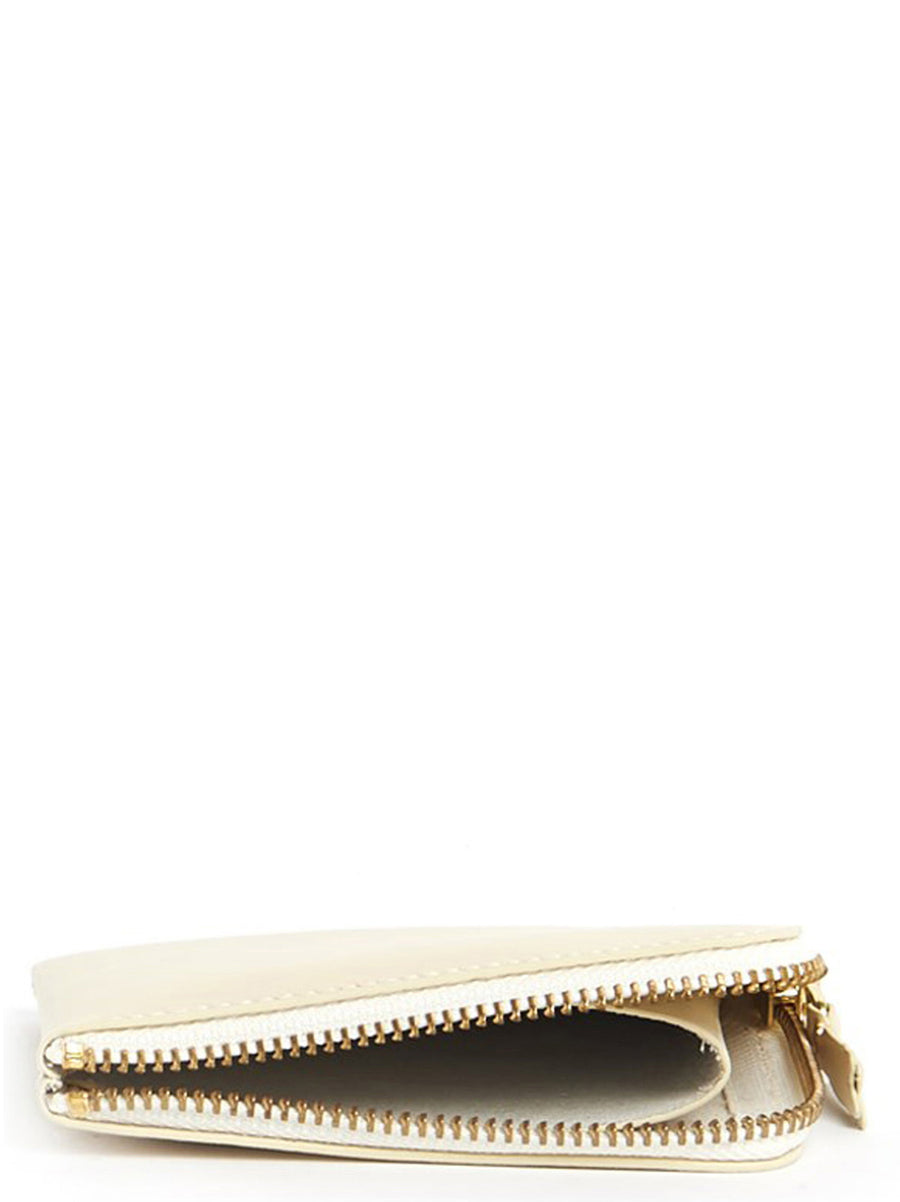 Comme Des Garcons Wallet Portafoglio Classic Line Beige Leather Compact For Women Corner Zipper