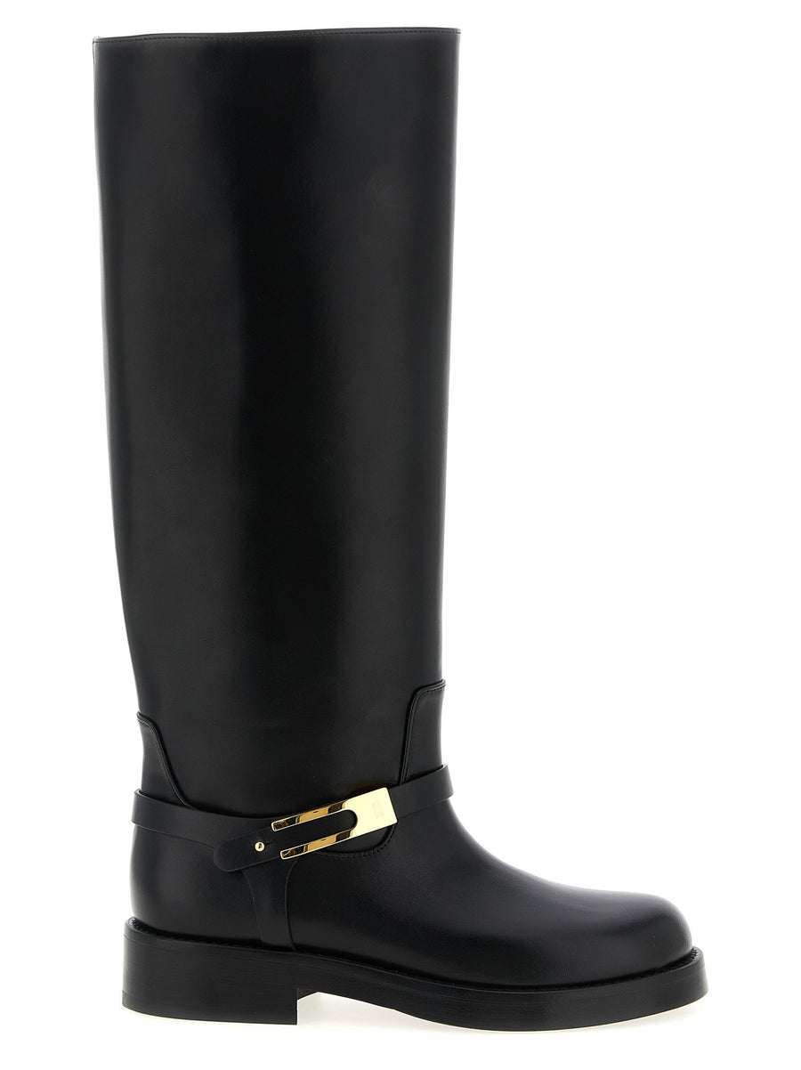 Elisabetta Franchi Logo Strap Boots for Women Premium Calfskin Leather with Logo Plaque