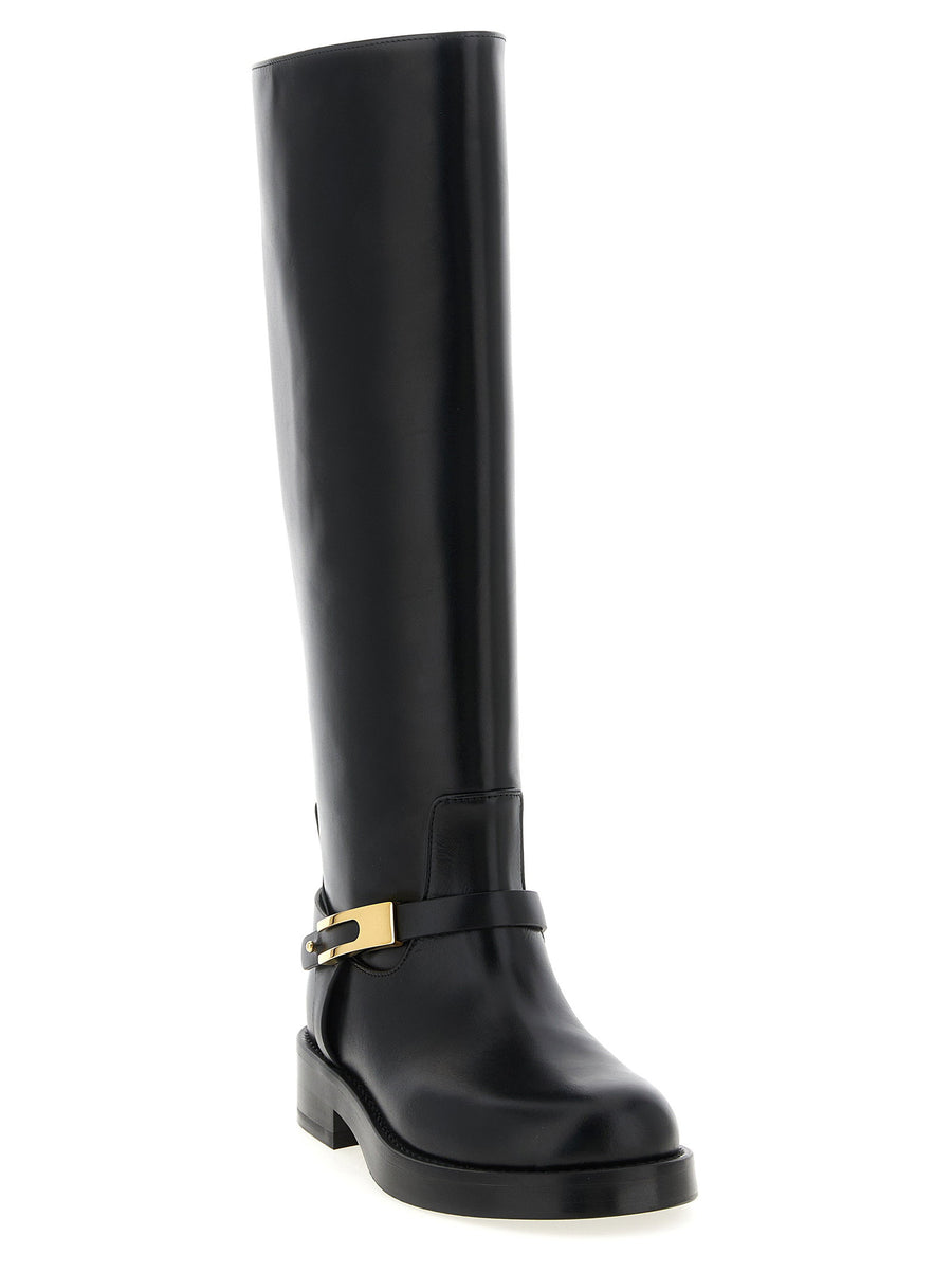 Elisabetta Franchi Logo Strap Boots for Women Premium Calfskin Leather with Logo Plaque