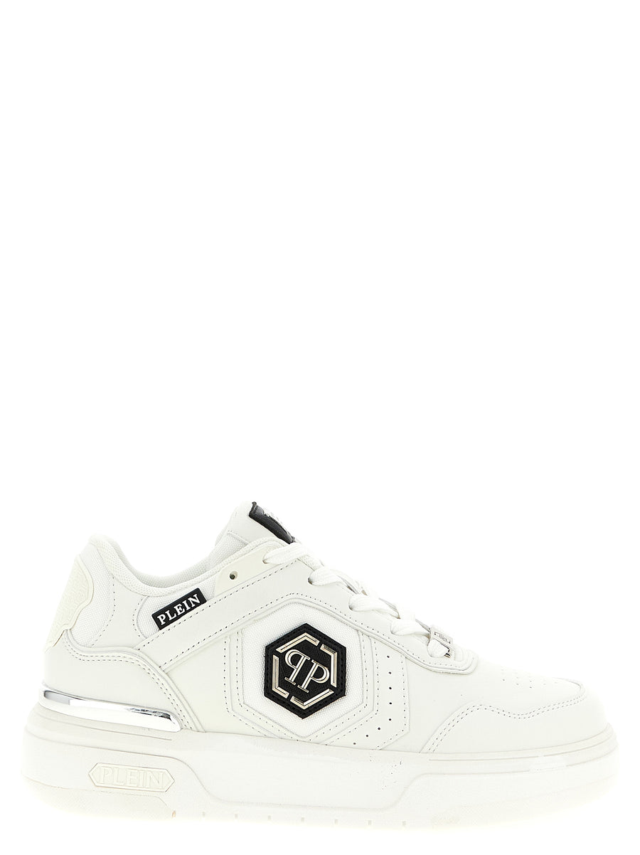 Philipp Plein Sk8r Sneakers White Leather Effect Upper With Canvas Panels Cushioned Comfort For Men