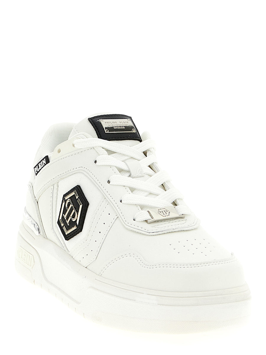 Philipp Plein Sk8r Sneakers White Leather Effect Upper With Canvas Panels Cushioned Comfort For Men