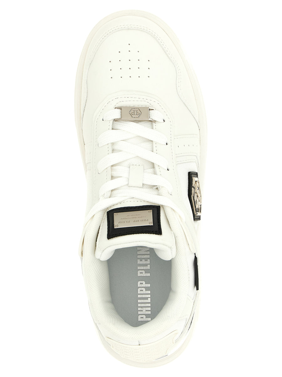 Philipp Plein Sk8r Sneakers White Leather Effect Upper With Canvas Panels Cushioned Comfort For Men