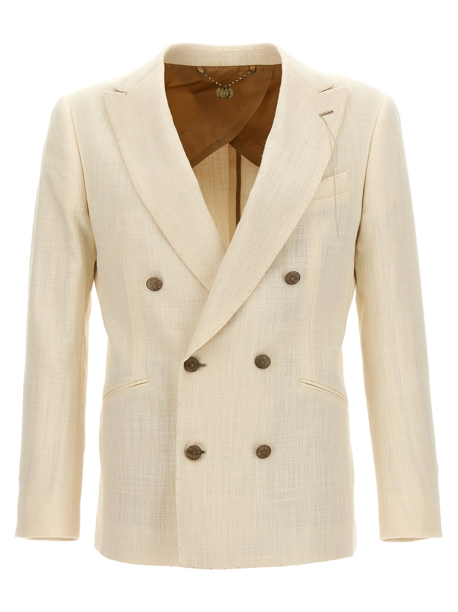 Maurizio Miri Silk-Blend Double-Breasted White Blazer For Men Luxe Tailoring Wardrobe Essential
