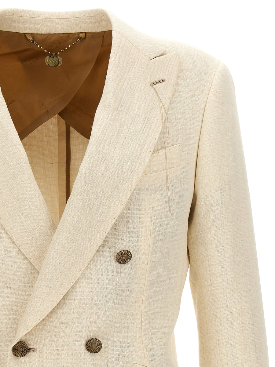 Maurizio Miri Silk-Blend Double-Breasted White Blazer For Men Luxe Tailoring Wardrobe Essential