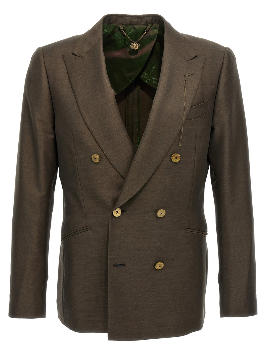 Maurizio Miri Green Wool Blend Double Breasted Blazer For Men Timeless Polished Officewear And Smart Casual
